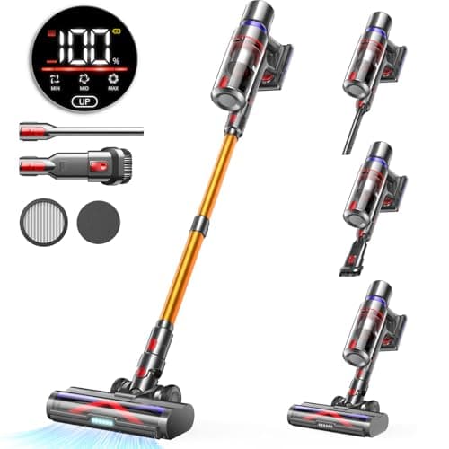 Cordless Vacuum Cleaner, 45Kpa 550W 65Mins Self-Standing Vacuum Cleaners for Home, Stick Vacuum with Touch Screen, Anti-tangle Brush, Rechargeable Vacuum Cordless for Pet Hair, Carpet, Hardwood Floor