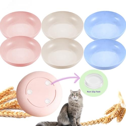 6-Pack Cat Food Bowl with Non-Slip Feet, Whisker Fatigue Cat Dishes for Food, Plastic Cats Bowls Set for Multi-Cats Homes, 5.5" Wide Shallow Relief Kitten Bowls BPA-Free, Dishwasher Safe