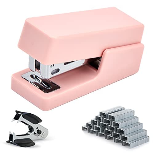 EZWORK Swing-Arm Swivel Stapler, 25 Sheets Capacity, 360 Degree Rotate Desk Staplers for Booklet or Book Binding (Pink, 20 Sheets)