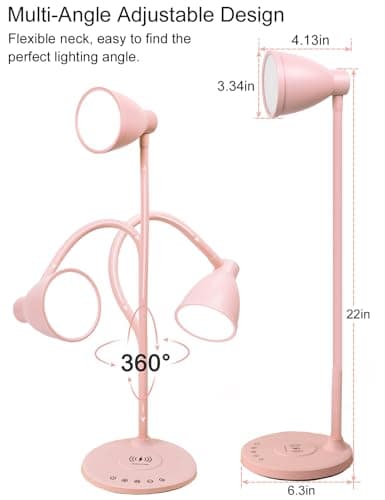 BOHON Cute Desk Lamp with USB C+A Charging Ports, Wireless Charger Pink Lamp, 5 Colors Stepless Dimming Reading Light, Touch Bedside Table Lamp, LED Desk Light for Home Office College Dorm Room Pink 6