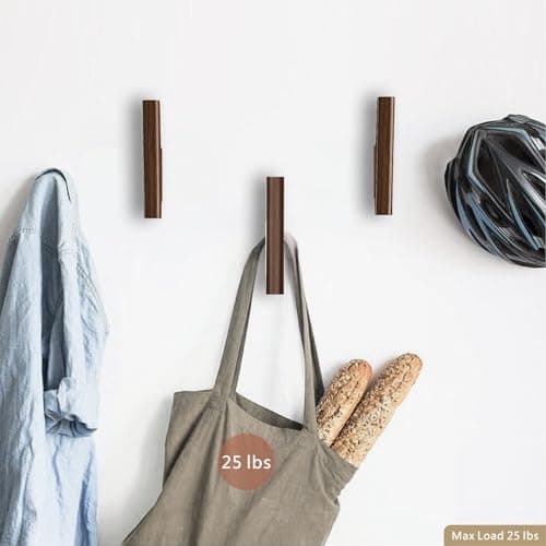 FCOWK Wood Wall Hooks 4 Pack Coat Hooks Wall Mount Walnut Wooden Hooks for Hanging Hat, Bag, Backpack, Rustic Coat Hooks for Wall, Wood Towel Hooks for Bathrooms and Entryway Hooks (Walnut, Dark) 6