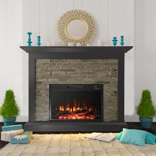 Cloud Mountain 45 Inch Electric Fireplace with Mantel, Tall Fire Place Heater Freestanding with Remote Control Timer LED Flame for Living Room Bedroom, Brown