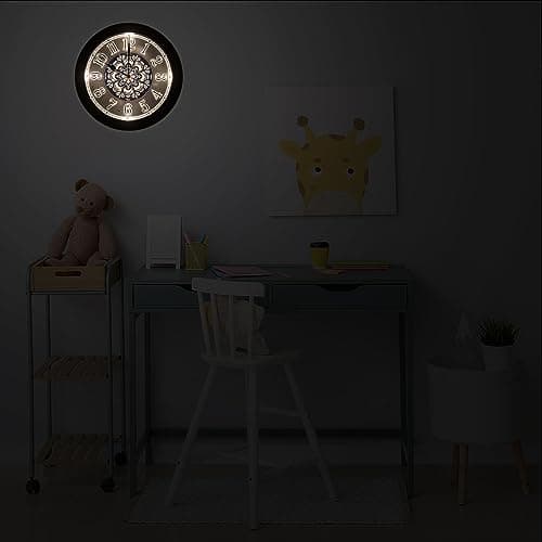 Evelyne LED Round Wall Clock - 12.5" Victorian Style Dial, Battery Operated, Night-time Sensor - Easy-to-Read Analog for Bedroom, Office & Living Room 7