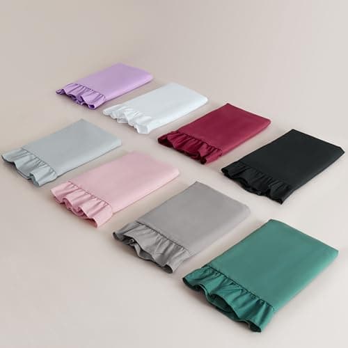 Pillow Cases Standard Size Set of 2, 20x26 Envelope Closure Pillowcase Pink Ruffle Pillow Cases, Soft Breathable and Non Shrinking Microfiber Ruffled Pillow Shams Scalloped Pillow Cases 8