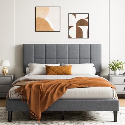 Marsail Full Size Bed Frame with Headboard, Sturdy and Durable with 12 Support Legs, 1300 lbs Capacity, Solid Wooden Upholstered Adjustable Headboard for 6"-12" Mattresses, Easy Assembly,Dark Gray