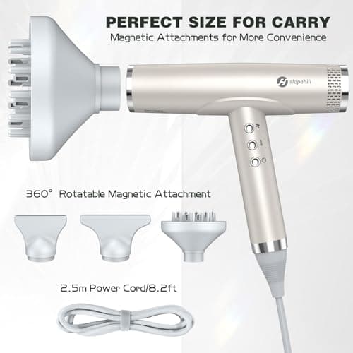 slopehill Professional Hair Dryer with Diffuser, Ionic Hair Dryer,Lightweight Compact Powerful & Fast Salon Blow Dryer with High Speed Brushless Motor, Travel Hairdryer, Women & Men (Ceramic, Stone) 5