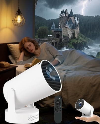 Projector for Books, Projector Reading, HD Mini Portable Projector 4K with 180° Rotatable, Auto Vertical Keystone, Quiet Operation, Cozy Reading and Home Theater