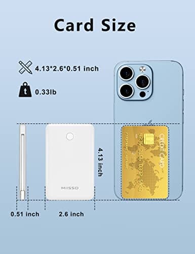 6000mah Ultra Slim Built in Cables Power Bank, Card Size Built in USB C Cords Battery Pack Portable Charger for Phones, 3 Output External Battery Pack Compatible with iPhone, 2-Pack Black & White 2