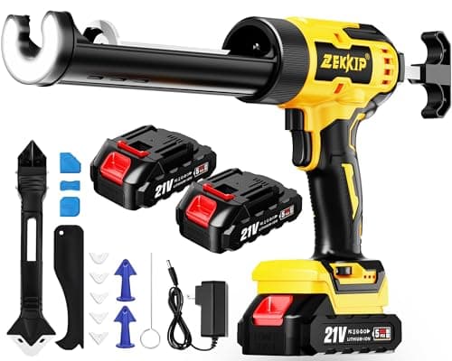 Zekkip Electric Caulking Gun, Cordless Caulking Gun with 2x 2000mAh Batteries, 13Pcs Silicone Caulking Tools, 6 Adjustable Speeds, LED Light, Battery Powered Caulking Gun for Filling, Sealing