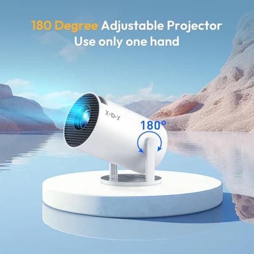 Smart Mini Projector WiFi6 Bluetooth 5.0 XGODY Gimbal 3 Protable Projector 12000L Support 4K with Android TV 11.0, Auto Keystone Correction Video Projector, 180°Rotatable Stand for Home Movie（White） 5