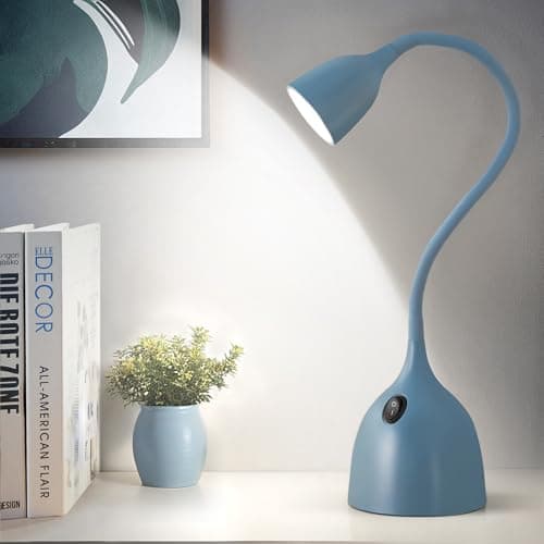 EJIAXIN Gooseneck Desk Lamp 360 LED Flexible Reading Light for Small Spaces Home Office Bedroom College Dorm Bookshelf Nightstand Table Lamp (Blue)