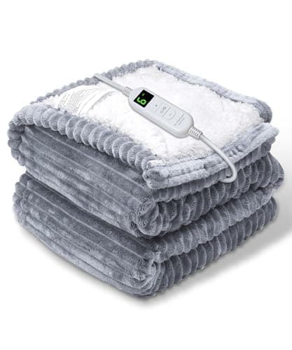 YONJION Electric Heated Blanket Throw, Heating Blanket Throw with 4 Timer Settings & 6 Heat Settings, Best Winter Gifts for Men and Women, White Elephant Gifts for Adults (50x60 Inch, Grey)