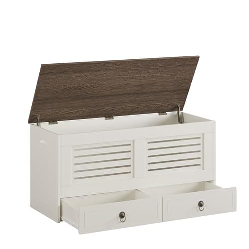 ChooChoo Storage Chest, 39.3" Storage Bench with Drawer, Wooden Entryway Bench with Safety Hinges, Shoe Bench, for Entryway, Bedroom, Living Room, Soft White