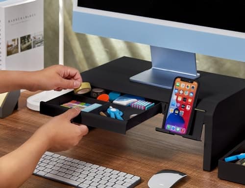 Bostitch Konnect Adjustable Monitor Riser with Drawer & Cell Phone Holder, Laptop Stand for Desk, 4 Height Levels, Cable Management & Rubber Feet 7