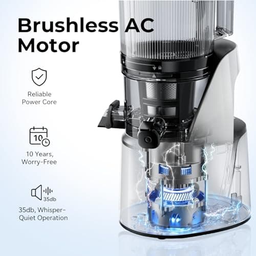 EanOruus Juicer Machines, 3-in-1 Cold Press Juicer with 6.5" Extra Large Chute, 100oz Large Capacity, AC Motor, Makes Juice, Nut Milk & Sorbet, Bright White 6