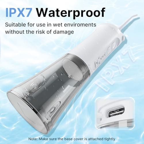 TUREWELL Water Dental Flosser for Teeth/Braces, 310 ML Portable Cordless Oral Irrigator with 5 Modes, IPX7 Waterproof Electric Water Flossing with 4 Replacement Jet Tips for Travel and Home, White 6