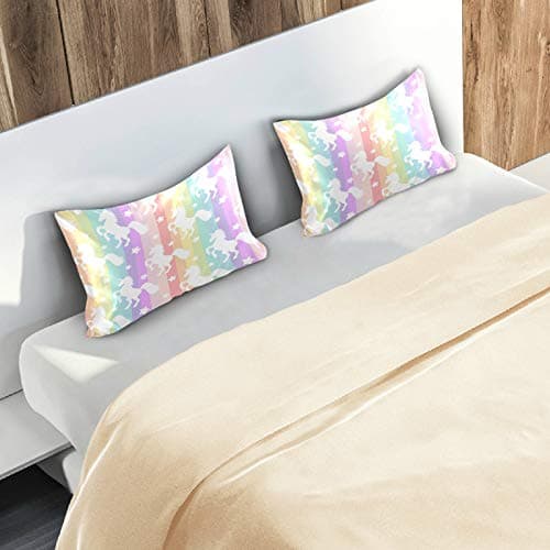 Blueangle Rainbow Unicorn Stripe Satin Pillowcase for Hair and Skin Silk Pillowcase, Standard Size(20x26 inches) - Satin Pillow Covers with Envelope Closure 7