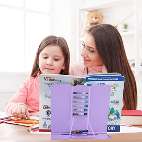 Honagu Metal Desk Book Holder, Hands Free Adjustable Cookbook & Document Holder, Portable Bookstand for Music Books, Textbooks, Recipes, Tablets & iPads (Purple) 7