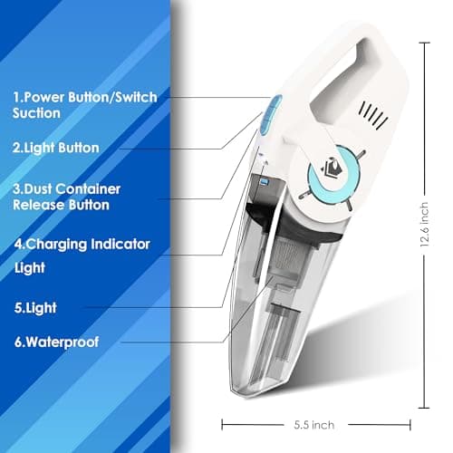 whall Cordless Handheld Vacuum Cleaner, Wet and Dry Hand Vacuum, Lightweight Rechargeable Car Vacuum with Powerful Suction for Long Runtime, 2 Speed Modes, Portable Mini Vac for Car Home Office, Blue 8