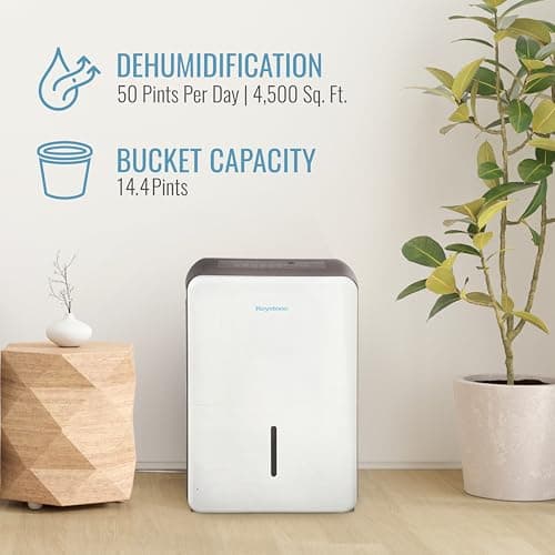 Keystone 50-Pint Portable Dehumidifier for Basement, Garage, Living Room, and Extra Large Rooms up to 4,500 Sq.Ft., 115V, Quiet Dehumidifier for Home and Moisture Absorber with Auto-Shutoff and Timer 5