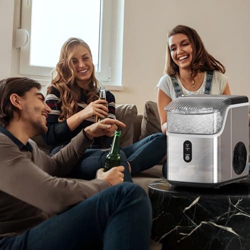 Antarctic Star Nugget Ice Makers Countertop, Pebble Ice Machine with Chewable Pellet Ice, 34Lbs/24H, Self-Cleaning, Sonic Ice, One-Click Operation, for Kitchen,Office Stainless Steel Silver 7