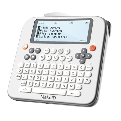Makeid Label Maker E1, Bluetooth Rechargeable Label Maker Machine, QWERTY Keyboard Labeler, 3.4" Backlighting LCD Screen, Prints 9~16 mm