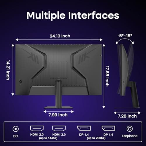 Amzfast 27 Inch Gaming Monitor 200Hz WQHD 2k 2560 x 1440p Monitor, Built-in Speakers, 1ms G-SYNC Compatible, HDR400,132% sRGB, VESA 100x100 Fast IPS Monitor with HDMI 2.0 x 2 & DP 1.4 x 2, AMZG27F5Q 9