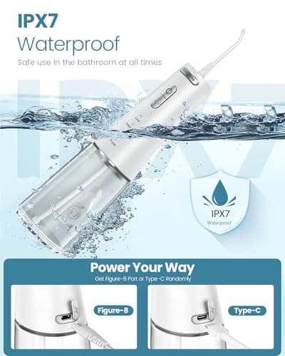 Onlyone Rechargeable Cordless Water Flosser with Adjustable Water Pressure for Daily Oral Care, Power Dental Flosser for Home and Travel Use, Portable Oral Irrigator for Sensitive Gums and Braces Care 6