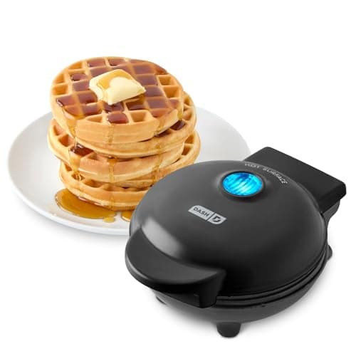 Dash Mini Waffle Maker- Compact Electric Iron for Creative Homemade Treats - PTFE nonstick surface - Easy-to-Clean - Perfect for Kids & Families - Black