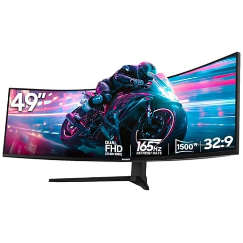Gawfolk 49 Inch Ultra-Wide Curved Gaming Monitor, 165Hz Ultrawide PC Screen 3840x1080 Dual FHD, FreeSync, Height Adjustable, HDMI 2.1/DP 1.4, Compatible Wall Mount 100 * 100mm