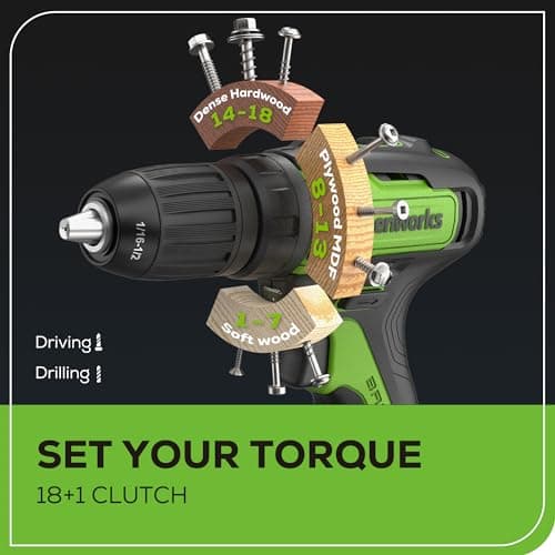 Greenworks 24V Brushless Cordless Drill Kit, 310 in./lbs, 18+1 Position Clutch, 1/2 '' Keyless Chuck, Variable Speed, Battery With 2A Charger, LED Light 4