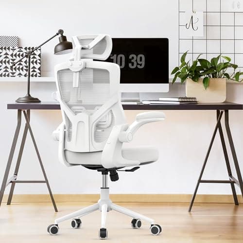 Home Office Chair, Ergonomic Comfy Desk Chair, High Back Computer Chair- Adjustable Headrest with Flip-Up Arms, Lumbar Support, Swivel Executive Task Chair (Modern, White) 9