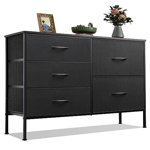 WLIVE Dresser for Bedroom with 5 Drawers, Wide Bedroom Dressers with Drawer Organizers, Chest of Drawers, Fabric Dresser for Living Room, Closet, Hallway, Charcoal Black