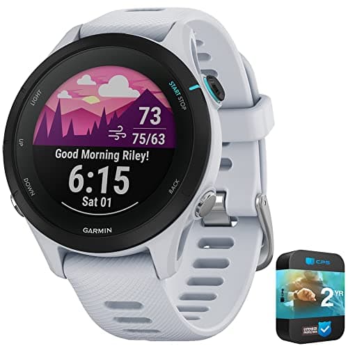 Garmin 010-02641-21 Forerunner 255 Music GPS Smartwatch Whitestone | Official USA Partner Model | Bundle with 2 YR CPS Enhanced Protection Pack