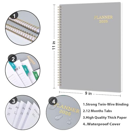 2025 Planner - Planner 2025, 2025 Daily Weekly and Monthly, 9" × 11", Large, 12 Monthly Tabs, JAN 2025 - DEC 2025, Twin-Wire Binding, Thick Paper, Waterproof Cover 5