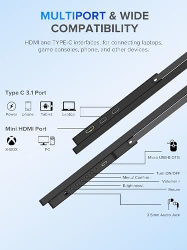 UPERFECT 22" Portable Monitor 2K QLED w/VESA & 180° Adjustable Stand, 2560×1440 QHD FreeSync HDR Gaming Display, USB-C HDMI Travel Second Monitor for Laptop, Phone, PC & Gaming Consoles 8