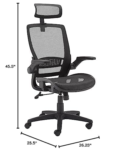 Amazon Basics Ergonomic High-Back Office Chair, Breathable Mesh, 360° Swivel, Easy to Assemble, Comfortable Flip-Up Armrests, 25.5"D x 26.25"W x 49.25"H, Black 8