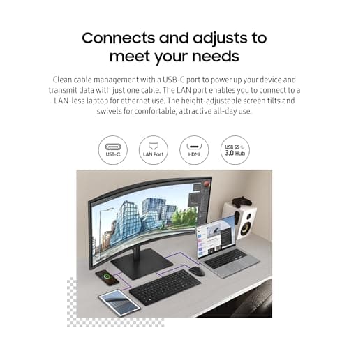 Samsung 34-Inch ViewFinity S65VC Series Ultra-WQHD Curved Computer Monitor, 100Hz, AMD FreeSync, HDR10, USB-C, Built-in Speaker, Camera, KVM Switch, Eye Care, Eco-Packaging, LS34C650VANXGO, Black 7