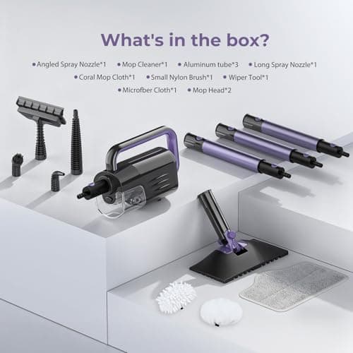 Gatlei Steam Mop Cleaner with Detachable Handheld Steamer, 6-in-1 Multi Accessories, Removable Water Tank, 23FT Power Cable, Lightweight, Steam Cleaner for sealed Hard Floors (Dark purple) 8