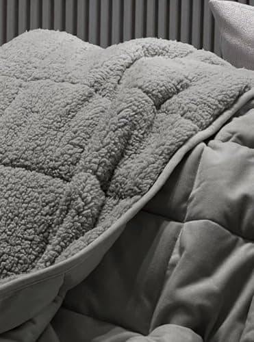 MOTESQQZZ Sherpa Weighted Blanket for All Season,Both Sides Grey 10Lbs, 48 x 72 inches, Reversible Velvet Soft Plush Weighted Blanket for Adult Better Sleep