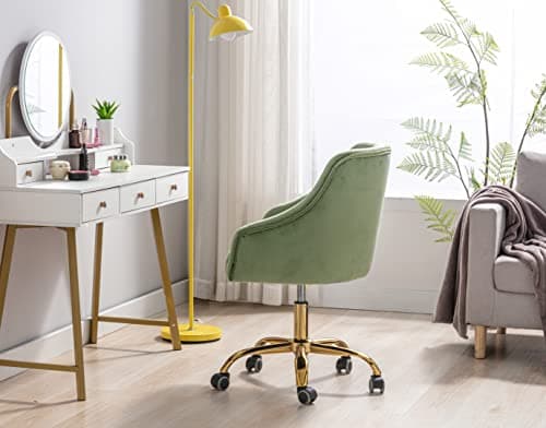 ZOBIDO Comfy Home Office Task Chair with Wheels, Cute Modern Upholstered Velvet Seashell Back Adjustable Swivel Vanity Desk Chair, for Women, for Girls, Living Room(Classic Green) 6