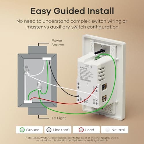 Linkind Matter Smart Switch, WiFi Smart Dimmer Switch Works with Alexa, Apple Home, Siri, Google Home, and SmartThings, Neutral Wire Needed, Alexa Light Switch, Single Pole,1-Way, 2.4GHz Wi-Fi, 2 Pack 6