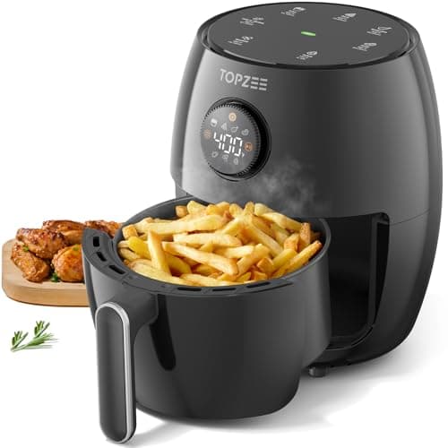 Topzee Small Air Fryer, 2.1QT Mini Compact 4-in-1 Air Fryer for 1–2 People, 98% Less Oil, Adjustable Temp & 60Min Timer, Quiet, Nonstick Dishwasher Safe, BPA-Free, Dark Grey
