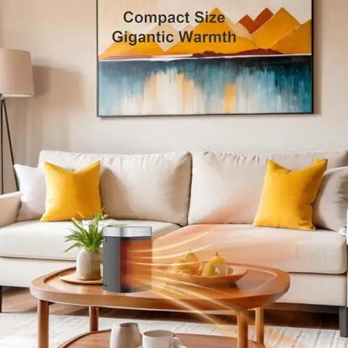 Small Portable Space Heater for Indoor Use - VOCRS 1500W PTC Electric Heater with Thermostat, Remote Control, 12H Timer, Eco and Fan Mode, Rapid and Safe Heating for Bedroom, Office 6