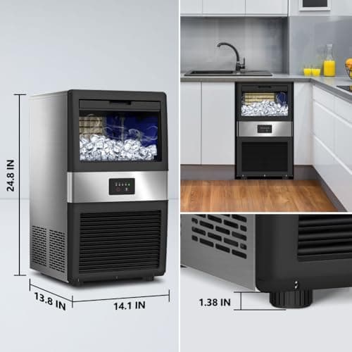 Commercial Ice Maker Machine 90LBS/24H with 18LBS Storage Bin, Stainless Steel Under Counter Large Ice Machine, 2 Water Inlet Modes, Freestanding and Built in Ice Maker for Bars, Home and Offices 7