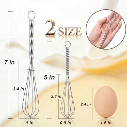 Anaeat Mini Wire Whisks, Set of 2 Portable Stainless Steel Kitchen Tiny Whisk & Egg Beater with Thick Wire - Sturdy Small Mixing Balloon for Cooking, Blending, Whiping, Beating and Stirring (5" + 7") 6
