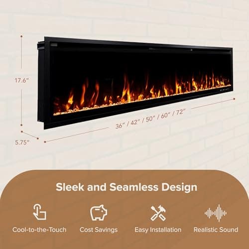 Modern Ember Aerus 72 Inch Smart Linear Electric Fireplace | Recessed in-Wall or Wall-Mount | LED Multiple Flame Colors | Alexa/WiFi Enabled | 5.75” Profile | Remote Included 6