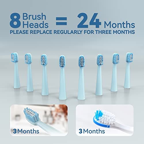 7AM2M Sonic Electric Toothbrush for Adults and Kids- High Power Rechargeable Toothbrushes with 8 Brush Heads,5 Adjustable Modes, Built-in 2-Minute Smart Timer,4 Hours Fast Charge for 30Days (Blue) 2