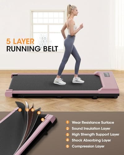 THAILE Pink Walking Pad, Under Desk Treadmill 300 lbs Capacity, 3 in 1 Portable Walking Pad for Home, Office with LED Display, 2.5 HP Mini Treadmill for Small Spaces 5