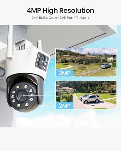 ZOSI C298 4MP Dual-Lens(2MP+2MP) Wired WiFi PT Plug-in Security Camera Outdoor, 360 View Pan/Tilt Camera, Human/Vehicle Detect, Color Night Vision, Spotlight Siren,Two-Way Talk, Memory Card Storage 2